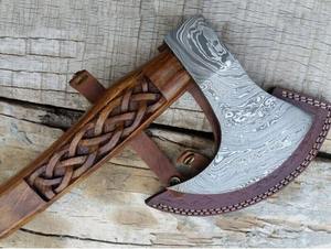 Hacha de Acero de Damasco de Grado Industrial Personalizada DIY, Hacha con Espiga Hecha a Mano con Mango de Palisandro, Hacha de Batalla Grande de Alta Durabilidad - Product Image 5