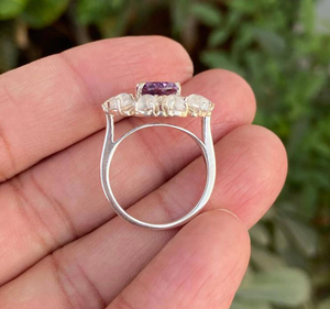 Bague de fiançailles en améthyste, argent sterling, halo de pierre de lune, design floral, bijou pierre de naissance de février - Product Image 4