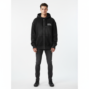 Ranzia Industry Factory Manufacturer Supply Men Zip Hoodie Men Zip Hoodie 100% Cotton Distressed Embroidery Printing Hoodie - Product Image 6