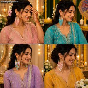 เครื่องประดับแฮนด์เมดแบบ Haldi สำหรับเจ้าสาว ต่างหูมุกแบบห้อย Kaudi Jhumka สำหรับงาน Mehndi ของขวัญเครื่องประดับเจ้าสาวสำหรับงานแต่งงาน - Product Image 6