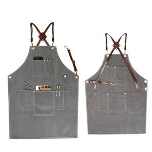 Tablier en toile personnalisé avec logo pour bar à expresso, bretelles croisées en cuir, uniforme professionnel anti-salissures pour barista et ouvrier de bar - Product Image 3