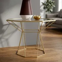 Table d'appoint en fer avec finition dorée et plateau en verre, table d'appoint moderne pour salon, chambre, hôtel, décoration intérieure