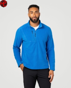 Veste polaire à col zippé bleu pour homme, décontractée, respirante, en polyester, coupe classique, pour l'automne, polaire pour homme - Product Image 1
