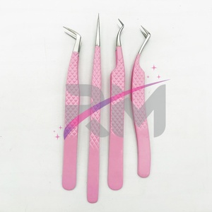 Pinzas de Volumen para Pestañas Postizas RMI de Acero Inoxidable con Punta de Fibra Rosa - Product Image 1