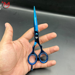 Ciseaux de coiffure professionnels, lame en acier inoxydable, pointe acérée, pour droitiers, manche court, bleu, outil de salon - Product Image 5