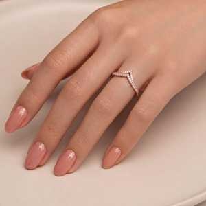 Bague double en V avec diamants de laboratoire, bijoux fins, design chevron, or massif 9k 10k 14k 18k jaune, blanc, rose - Product Image 1