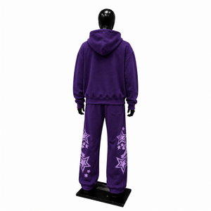 Ensemble de survêtement pour homme avec motif étoile violette, sweat-shirt à capuche et pantalon de jogging, streetwear, pull à capuche, pantalon de survêtement assorti, deux pièces - Product Image 2