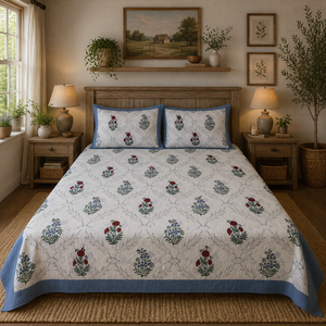 Soft Premium Grade Floral Jaipuri Indian Pigment Printed 100% Cotton Bedsheet <b>Set</b> Breathable 200TC <b>King</b> <b>Size</b> Hotel Eco-Friendly - Product Image 5