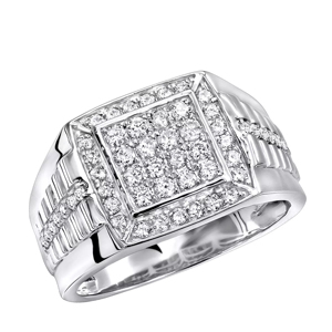 Men White <b>Gold</b> Diamond <b>Cocktail</b> <b>Ring</b> Round Brilliant Cut Geometric Classic Style Everyday Wear - Product Image 1