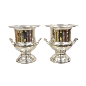 Lot de 2 seaux à glace en métal argenté avec poignée, refroidisseur à vin pour bars et fêtes, seau à glace de forme optimale en promotion - Product Image 1
