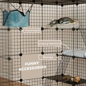 DIY gabbia per gatti a 4 livelli rampe per saltare piattaforme di recinzione interna per 1-3 gatti 3X3X4 porte nere case per animali domestici mobili - Product Image 6