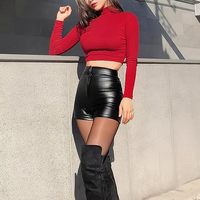 Shorts taille haute en similicuir personnalisés pour femmes, fabricant OEM ODM en gros, pantalons courts en cuir PU tendance pour femmes