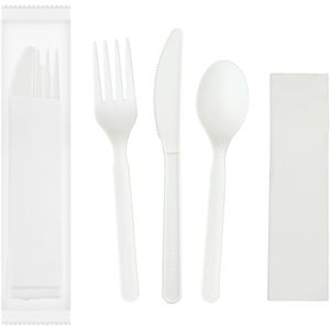 Juego de Cubiertos CPLA de 6 Pulgadas, 200 Unidades, Certificado por BPI, Envasados Individualmente en Bolsas Compostables, Alternativa Desechable para Fiestas - Product Image 1