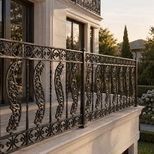Luxury Black Wrought Iron Balcony <b>Railing</b> Ornamental Paisley Scroll Metal Guardrail Villa Terrace Exterior Design - Product Image 2