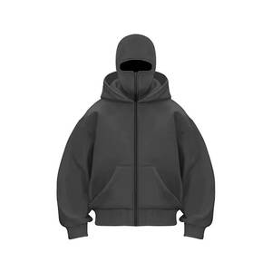 OEM Custom Logo Men Face Mask Full <b>Zip</b> Balaclava <b>Hoodie</b> Full Coverage Kangaroo <b>Pocket</b> Blackout Pullover 100% Cotton Winter - Product Image 3