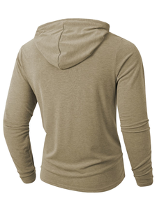 Men's Vintage Style Casual Plus Size Comfortable Skin-Friendly Trendy Home Wear Button-<b>Up</b> Hooded Long Sleeve Henley Sweatshirt - Product Image 4