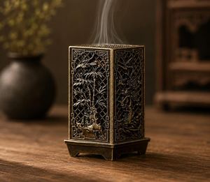 Quemador de incienso metálico rústico, soporte tradicional para incienso, para fragancia de Oud, decoración de interiores estilo granja. - Product Image 2