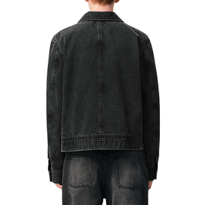 Chaqueta de mezclilla negra premium para hombre con cremallera, logotipo personalizado, ropa de trabajo, estilo urbano, corte holgado, ropa exterior informal, fabricante OEM, marca privada - Product Image 2