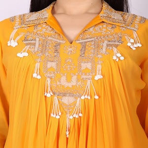 Modern Ethnic Fashion For Women 2pc Suit <b>set</b> Yellow colour with Thread <b>Beads</b> & Sequenced work Trend Collection - Product Image 6