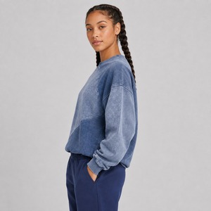 Sweat-shirt oversize pour femme, coupe épaule tombante, délavé à l'acide, personnalisé, été, couleur unie, polyester/coton, anti-boulochage - Product Image 2