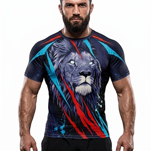 <b>Men's</b> Lion Print Short Sleeve Rash Guard Sublimation Quick Dry <b>Compression</b> <b>Shirt</b> - Product Image 1