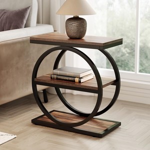 Factory Hot Sale Standing Type Three-Layer Modern <b>Space</b> <b>Saving</b> Durable Black Metal <b>Table</b> Rack for Living Room Balcony Storage - Product Image 5