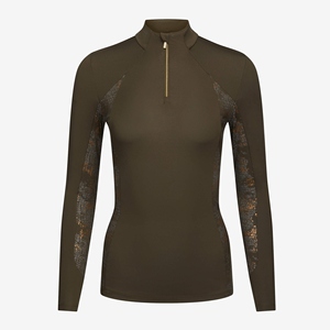 Camiseta de equitación de manga larga para mujer, capa base ecuestre, ajuste ceñido, top de entrenamiento, tela de nailon y elastano - Product Image 1