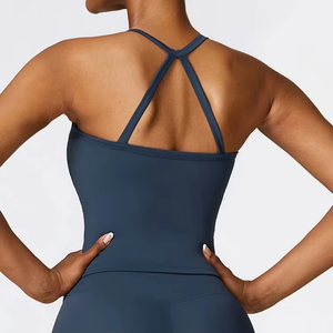 Débardeur court sans couture pour femme, col carré, sans manches, couleur unie, pour yoga et gym, respirant, qualité supérieure, vêtements de sport - Product Image 3