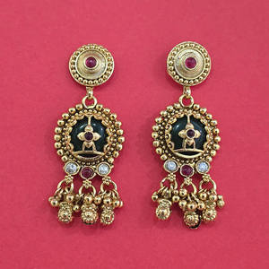 Pendientes colgantes vintage chapados en oro con piedras de rubí y circonita, diseño de borla, para mujer, joyería de boda - Product Image 1
