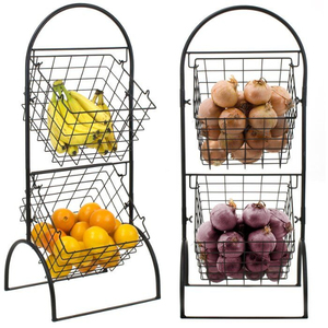 <b>Tabletop</b> 2 Tier Metal <b>Storage</b> Basket Rectangular Black Wire Rack for Kitchen Industrial Style Standing Type <b>Storage</b> Basket - Product Image 6