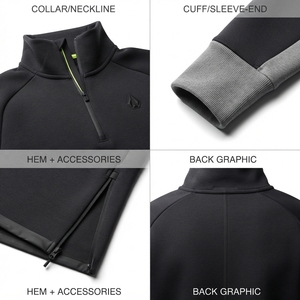 Sudadera con capucha de tejido grueso lavado de 450GSM para Techwear de buceo - Sudadera asimétrica con cremallera de un cuarto para hombre - Product Image 4