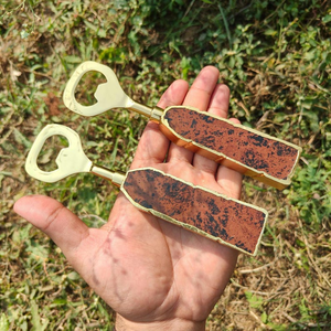 Abridor de botellas de latón de lujo con mango de piedra natural, herramienta de bar hecha a mano, abridor decorativo de vino y cerveza, regalo para el hogar, bar o cocina. - Product Image 3