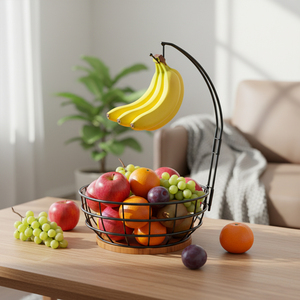 Cesta <span class=keywords><strong>para</strong></span> Frutas de Encimera con Soporte <span class=keywords><strong>para</strong></span> Plátanos, Diseño de Malla Metálica Transpirable, Organizador de Verduras - Product Image 1
