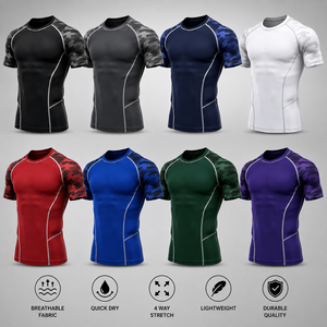 T-shirt de compression personnalisé pour homme, séchage rapide, extensible, coupe ajustée, sportif, pour entraînement en salle de sport, performance, sous-vêtement technique, haut de sport OEM - Product Image 2