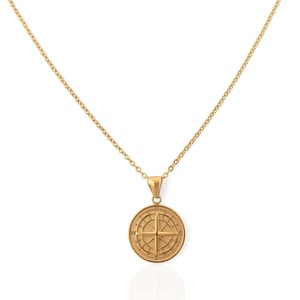 Pendentif médaillon boussole en moissanite plaqué rhodium doré avec chaîne à maillons - Product Image 2