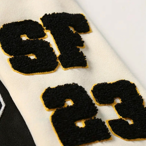 Trendy Streetwear Black & White Contrast With Letter Embroidery & Patch Snap Closure Multiple Pockets College Baseball <b>Jackets</b> - Product Image 5