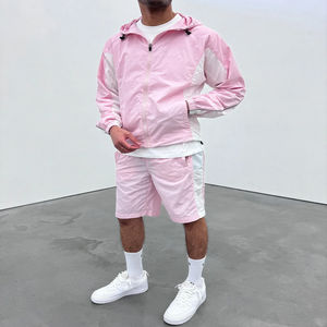 Conjunto de Chaqueta Cortavientos y Pantalones Cortos Unisex Personalizados de Verano, Antibacterianos, Holgados, con Estampado Reflectante 3M, de Nailon Negro - Product Image 5