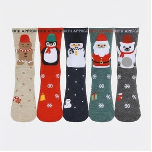 North Approach Christmas Crew <b>Socks</b> Set With Gingerbread Penguin Snowman Santa <b>Bear</b> Patterns For Adults Winter Casual Wear - Product Image 1