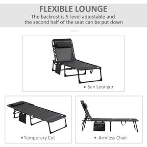 Sdraio Reclinabile Portatile con Schienale Regolabile, Lettino Pieghevole da Campeggio con Cuscino Rimovibile per Bordo Piscina o Uso in Piscina - Product Image 4