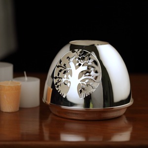 <b>Silver</b> Plated Brass Tea Light Holder | Handmade Candle <b>Lamp</b> | Copper Tone Home Decoration | TREE OF LIFE TEA LIGHT HOLDER - Product Image 1