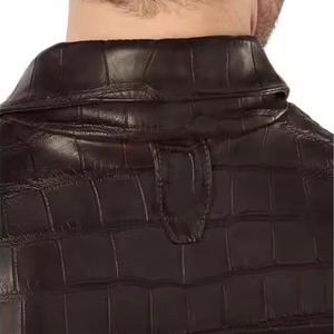 Custom Premium Waterproof Hooded <b>Long</b> Sleeve Quick Dry Breathable <b>Men</b> Crocodile Skin Leather <b>Jacket</b> Front Logo Outer - Product Image 3