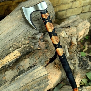Premium <b>Viking</b> Art Builder's Hatchet 6 Stainless Steel Blade Wooden Leather Grip 24 Overall Length for Woodworking Splitting - Product Image 1