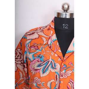 Vestido Midi Formal/de Noche para Mujer, Transpirable, Ecológico, 100% Algodón, Estampado Floral Hecho a Mano, Manga 3/4, Cuello en V, con Botones - Product Image 2