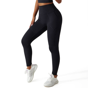 High Waist Solid Color Women's <b>Leggings</b> <b>With</b> <b>Pockets</b> Stretch Breathable Full Length Sporty Style Seamless Knitted Tummy Control - Product Image 4