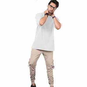 Camiseta de Cuello Redondo para Hombre, Corte Regular, Color Sólido, Algodón Jersey, Estilo Casual, Diseño Liso, Blanca, Holgada - Product Image 3