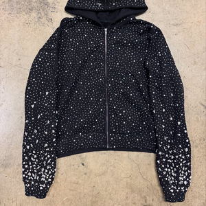 Sudadera Corta con Capucha y Cierre de Cremallera, Estampado de Puntos con Pedrería Negra, Corte Regular, Unisex, Informal, Tejida en Poliéster, Estilo Otoñal - Product Image 5