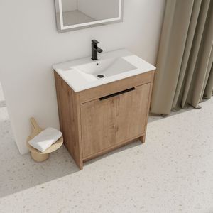 30-Inch Freestanding <b>Bathroom</b> <b>Vanity</b> with White Ceramic Sink & 2 Soft-Close Cabinet Doors BVB02430IMO BL9075B KD PACKING - Product Image 5