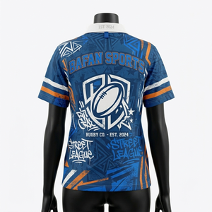 Camiseta de Rugby para Mujer, Poliéster, Jersey Deportivo, Azul, Paneles con Rayas en las Mangas, Sublimación, Logotipo Personalizado, Camiseta de Rugby de Algodón para Mujer - Product Image 6