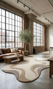 Modern Abstract Regular Shaped Anti-Slip Medium Pile Hand Tufted Soft Wool Area Rug Cotton Canvas Backing 10-14mm Thickness for - Product Image 5