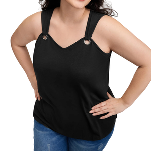 Camiseta sin Mangas Negra para Mujer, Talla Grande, Corte Ajustado, Diseño Personalizado Directo de Fábrica, ODM, Poliéster/Algodón, Venta al Por Mayor - Product Image 5